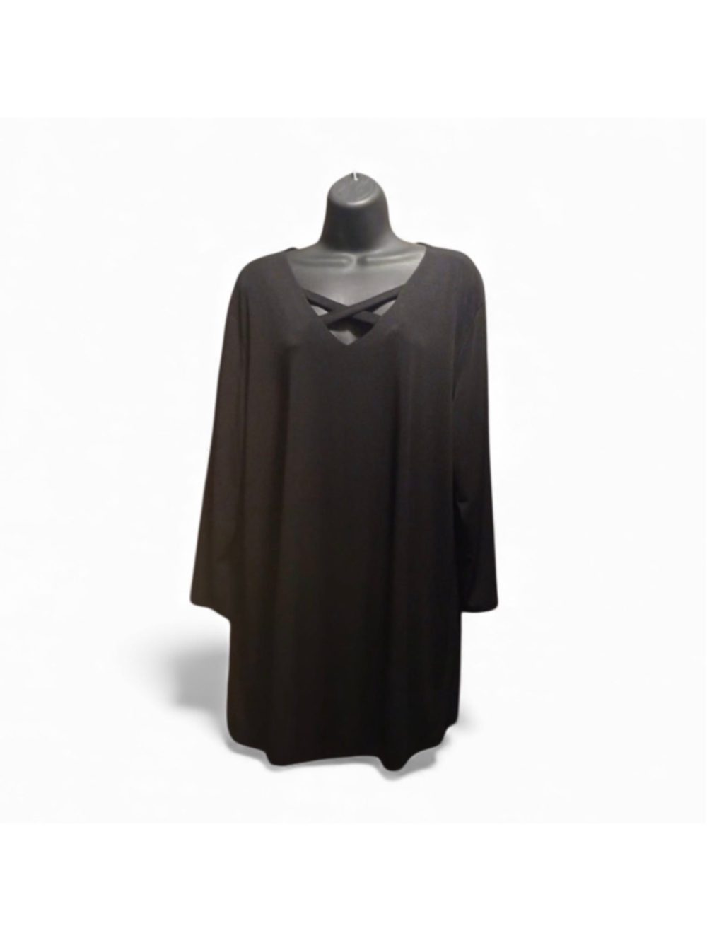 J Lee Women's 2X Plus Size Criss-Cross V-Neck Long Sleeve Tunic Black (JC245)